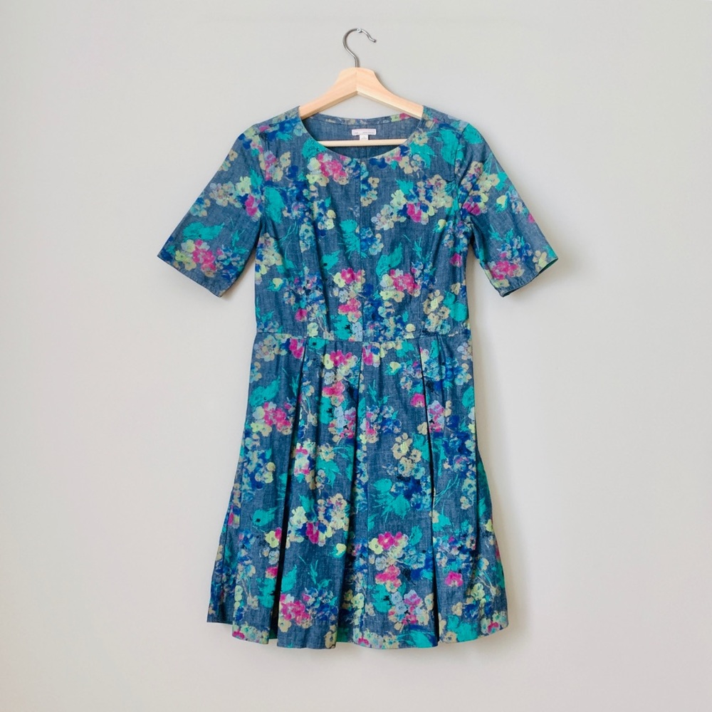 {Gap} Floral Denim Fit & Flare Dress - Picture 2 of 5